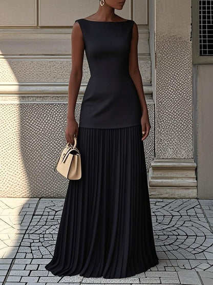 Theresa | Women's Sleeveless Pleated Maxi Dress – Maxi, Sleeveless
