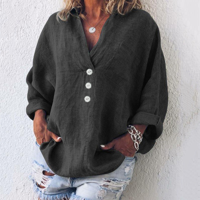 Vera | Women's V-Neck Oversized Top Long Sleeve Button – V-Neck, Long Sleeve