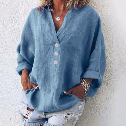 Vera | Women's V-Neck Oversized Top Long Sleeve Button – V-Neck, Long Sleeve