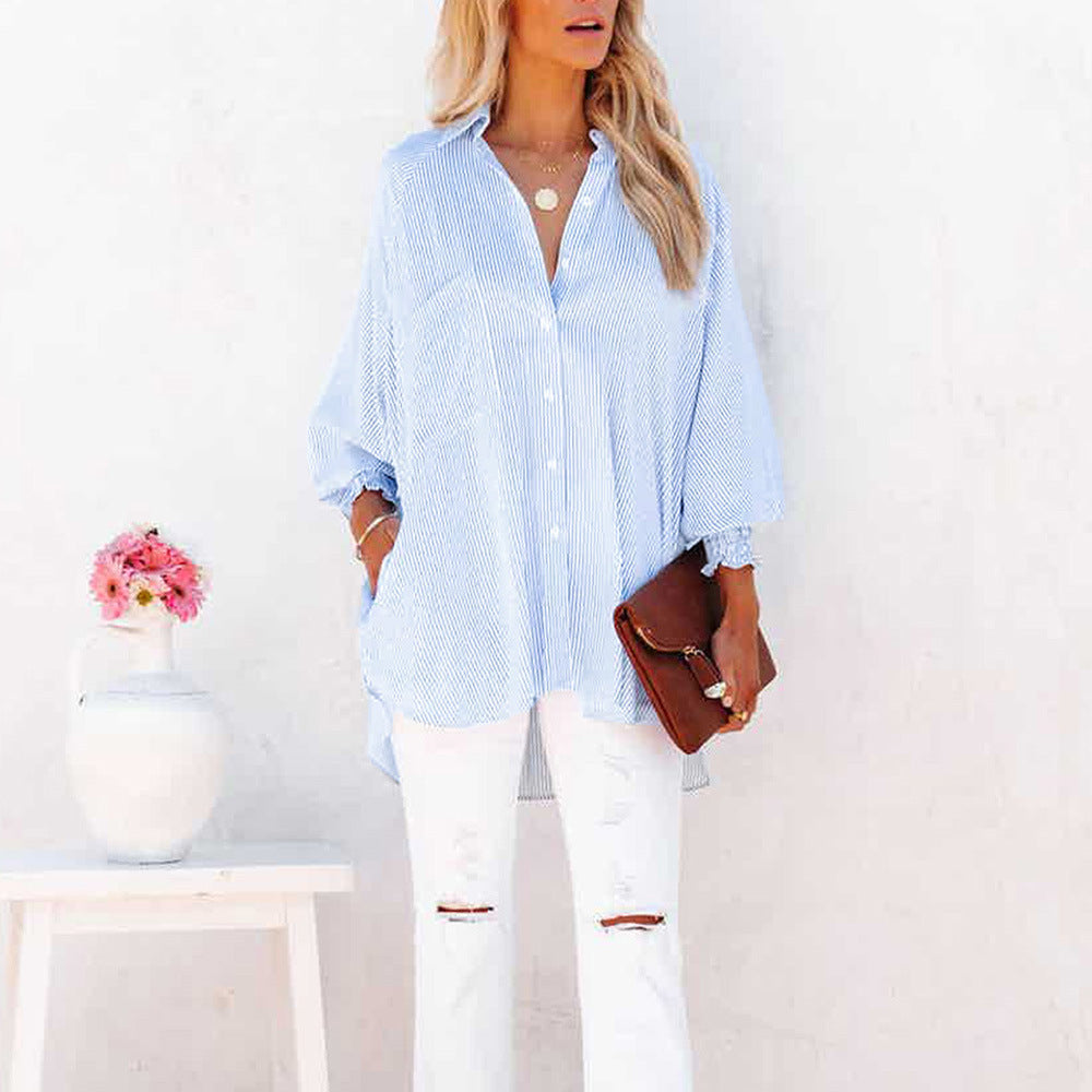 Kisha | Women's Striped Oversized Button-Down Shirt Long Sleeve – Striped, Long Sleeve