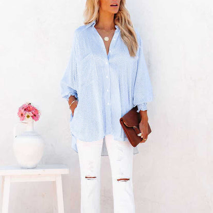 Kisha | Women's Striped Oversized Button-Down Shirt Long Sleeve – Striped, Long Sleeve