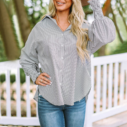 Kisha | Women's Striped Oversized Button-Down Shirt Long Sleeve – Striped, Long Sleeve