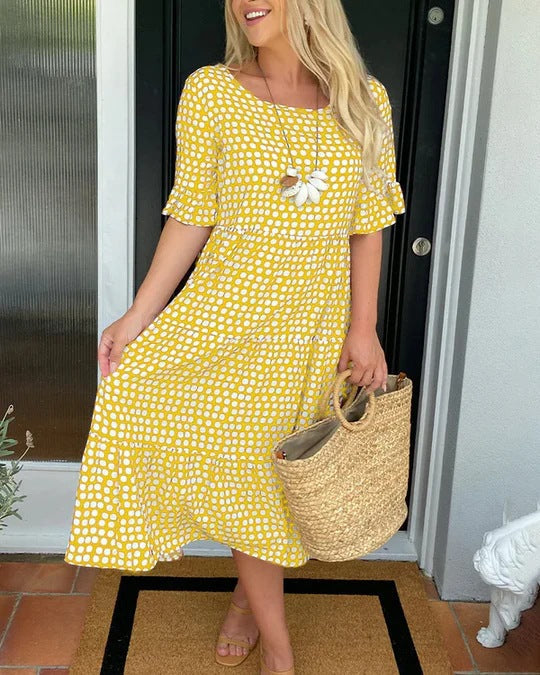 Margaret | Women's Relaxed Midi Dress With Dots – Midi