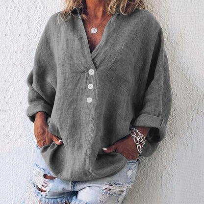 Vera | Women's V-Neck Oversized Top Long Sleeve Button – V-Neck, Long Sleeve
