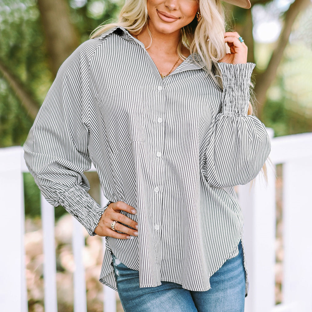 Kisha | Women's Striped Oversized Button-Down Shirt Long Sleeve – Striped, Long Sleeve