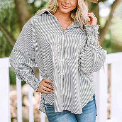 Kisha | Women's Striped Oversized Button-Down Shirt Long Sleeve – Striped, Long Sleeve