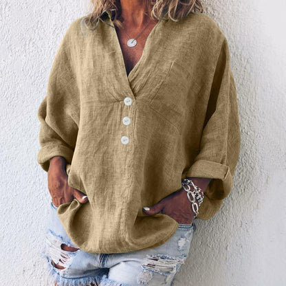 Vera | Women's V-Neck Oversized Top Long Sleeve Button – V-Neck, Long Sleeve