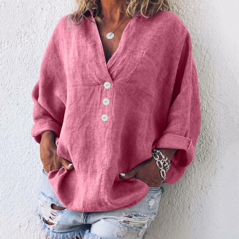 Vera | Women's V-Neck Oversized Top Long Sleeve Button – V-Neck, Long Sleeve