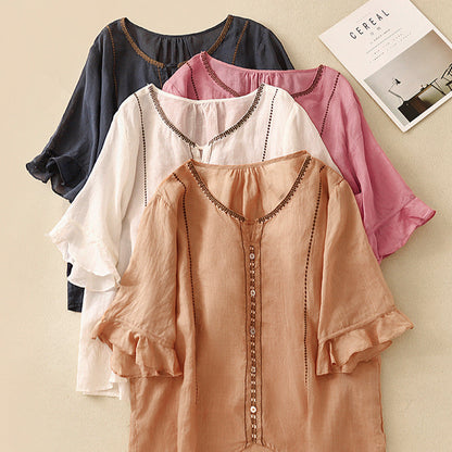 Ivy | Women's Pattern Ruffle Sleeve Blouse – Ruffle Detail, Casual