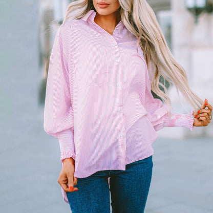 Kisha | Women's Striped Oversized Button-Down Shirt Long Sleeve – Striped, Long Sleeve