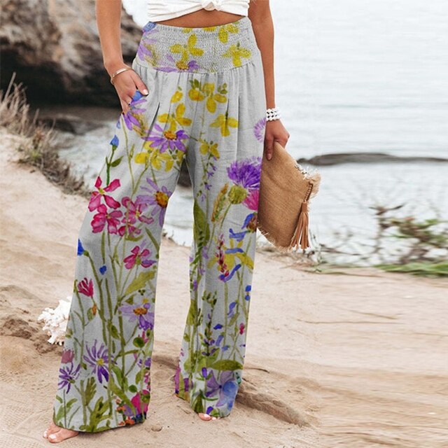 Brooke | Women's Floral Wide Leg Pants High Waist Casual Summer – Floral Print