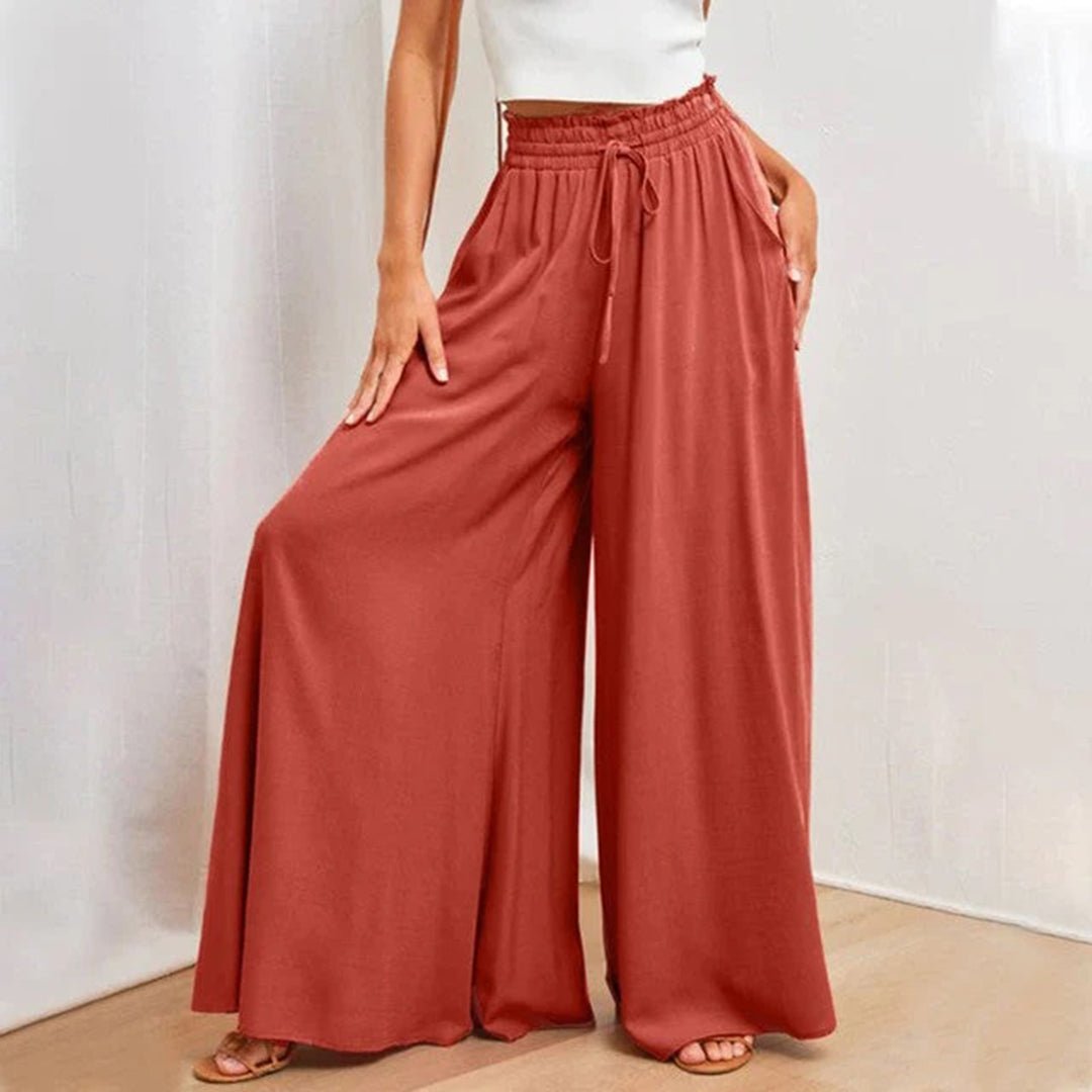 Roxane | Women's High Waist Wide Leg Pants Smocked Drawstring