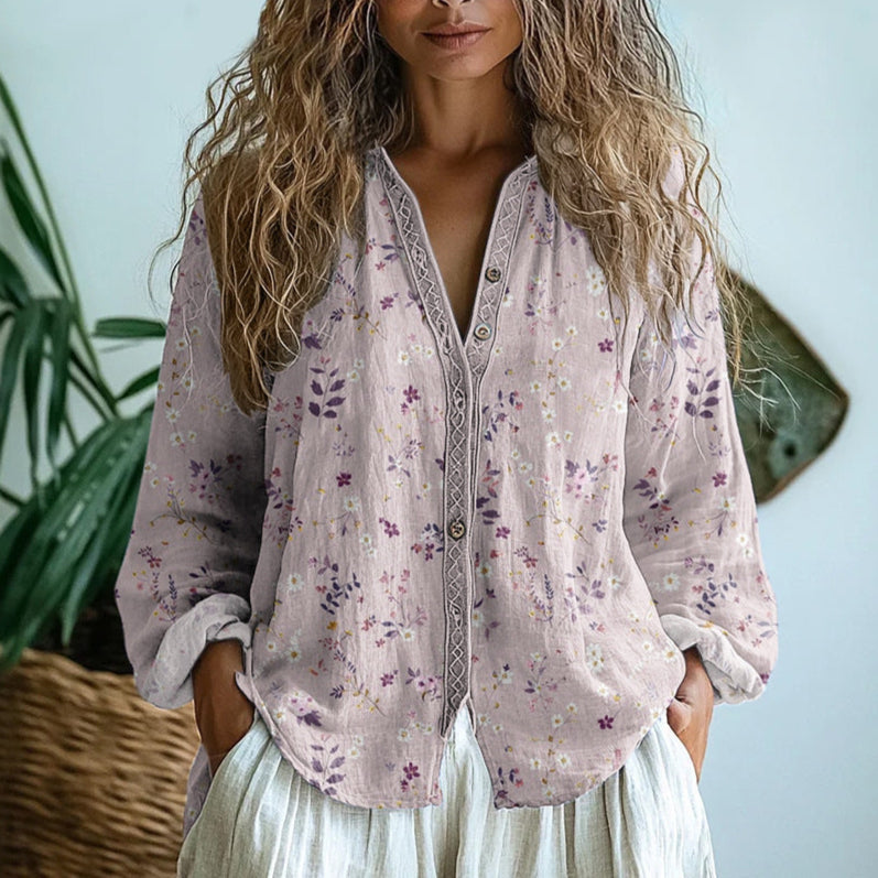 Sharon | Women's Relaxed Blouse with Nature Print – Casual