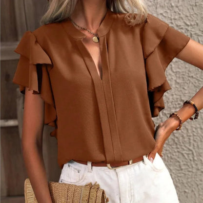 Tara | Women's Chic Blouse with Elegant Ruffle Sleeves – Ruffle Detail, Elegant