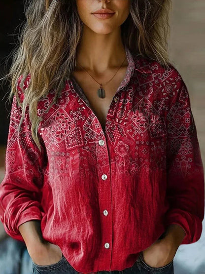 Terri-Lynn | Women's Vintage Floral Print Long Sleeve Button-Down Shirt – Floral Print, Long Sleeve
