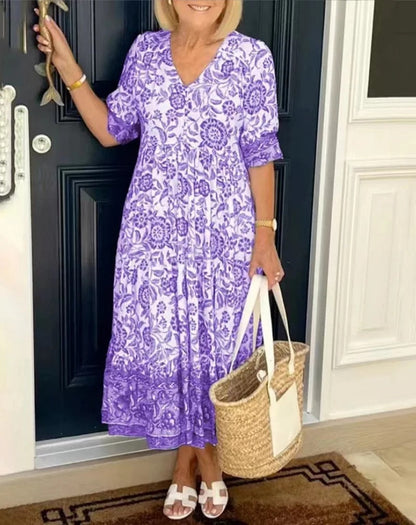 Aspen | Women's Elegant Floral Dress with V-Neck – Floral Print
