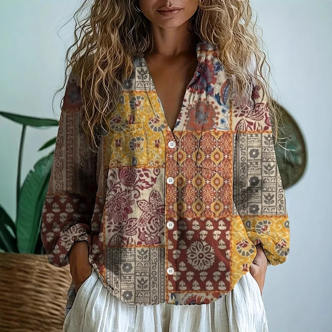 Sharon | Women's Relaxed Blouse with Nature Print – Casual