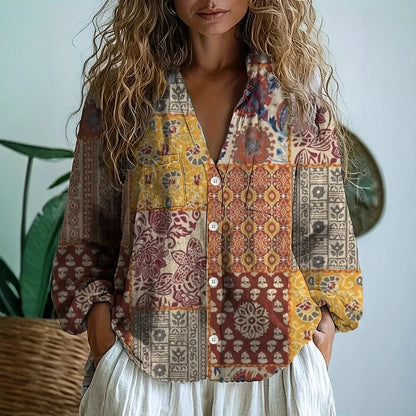 Sharon | Women's Relaxed Blouse with Nature Print – Casual