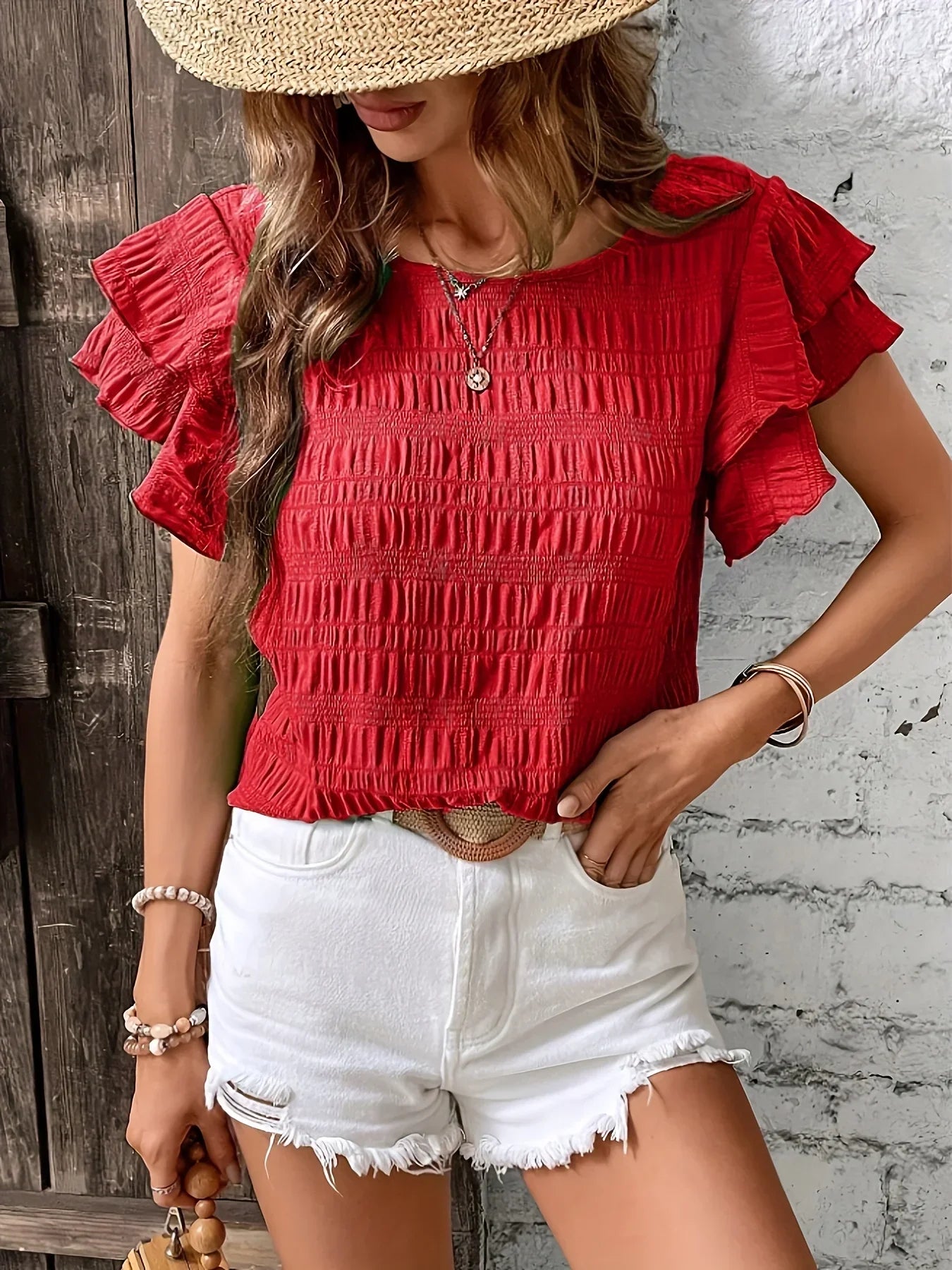 Marcia | Women's Light & Breezy Blouse with Fun Ruffles – Ruffle Detail, Casual