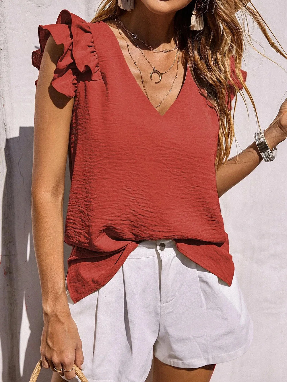 Deborah | Women's Playful Ruffle Sleeve Summer Top – Ruffle Detail, Summer