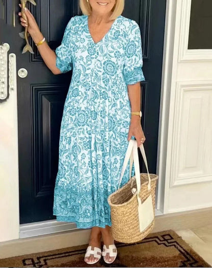 Aspen | Women's Elegant Floral Dress with V-Neck – Floral Print