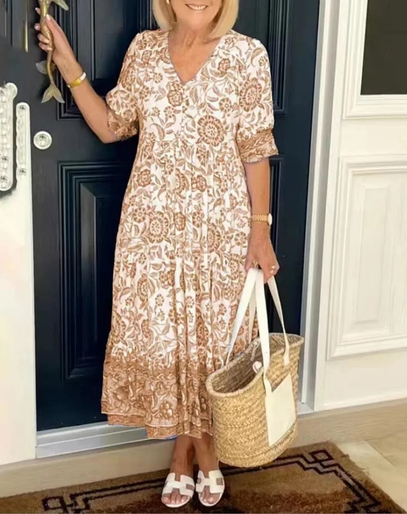 Aspen | Women's Elegant Floral Dress with V-Neck – Floral Print