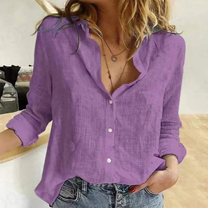 Bethany | Women's Button-Down Shirt Long Sleeve Bird Print Blouse – Casual
