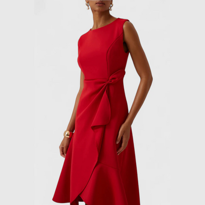 Barbara | Women's Draped Asymmetric Midi Dress – Asymmetric Hem