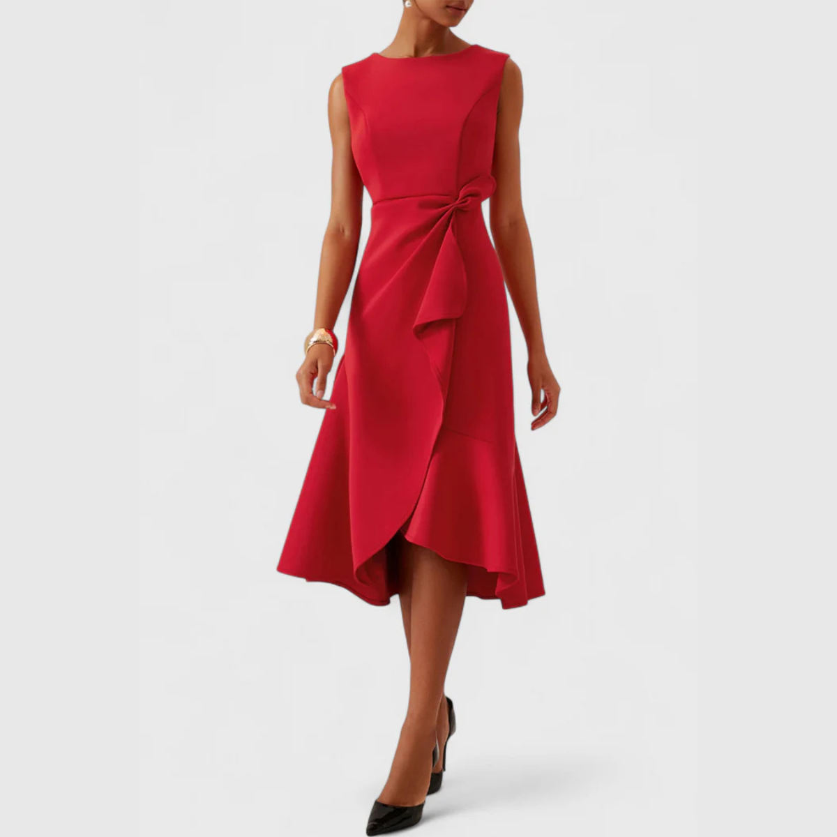 Barbara | Women's Draped Asymmetric Midi Dress – Asymmetric Hem