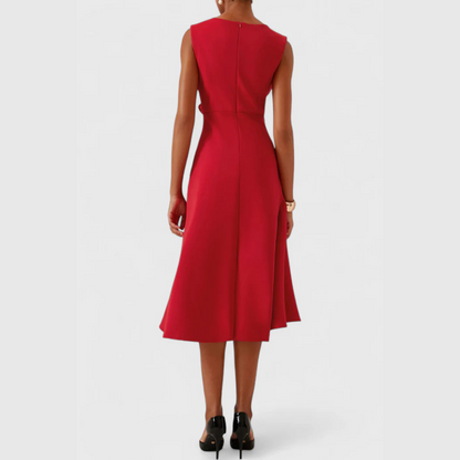 Barbara | Women's Draped Asymmetric Midi Dress – Asymmetric Hem