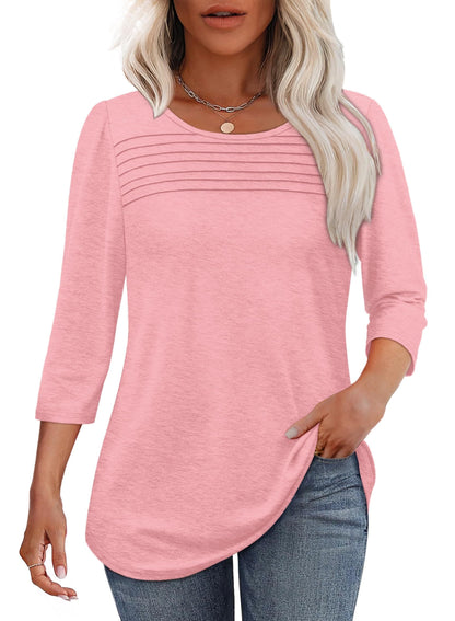 TropicLush | Women's Crew Neck 3/4 Sleeve Pleated Chest Top – Pleated