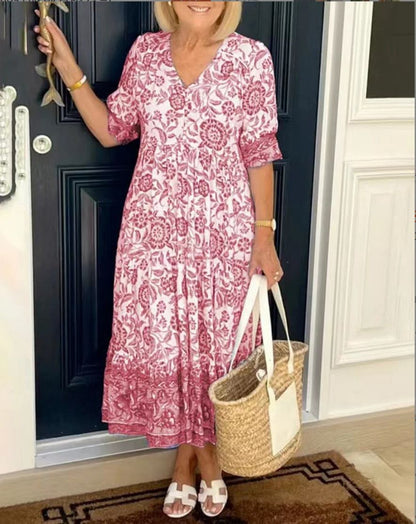 Aspen | Women's Elegant Floral Dress with V-Neck – Floral Print