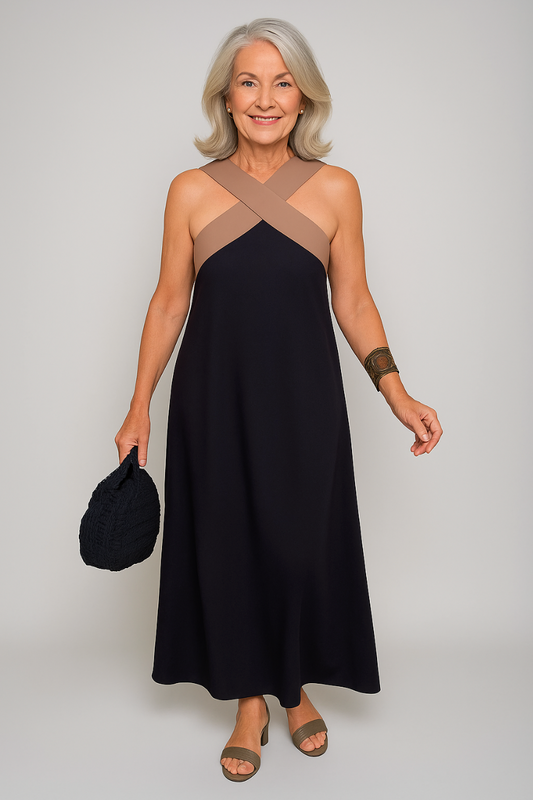 Florence | Women's Elegant Cross-Neck Maxi Dress – Maxi, Elegant