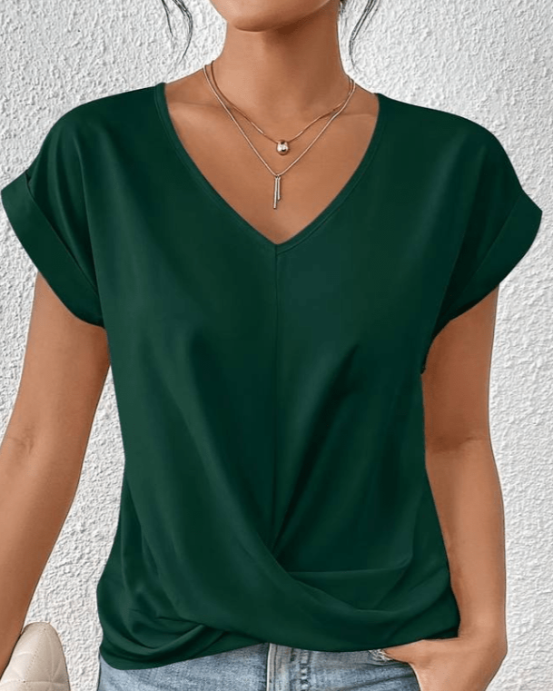 Kiera | Women's V-Neck Twist Front Short Sleeve Top – V-Neck, Short Sleeve