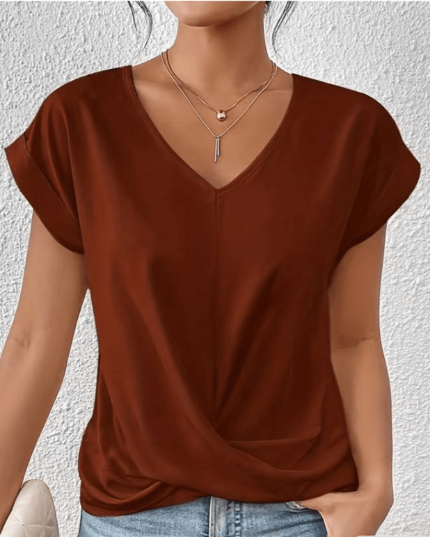 Kiera | Women's V-Neck Twist Front Short Sleeve Top – V-Neck, Short Sleeve