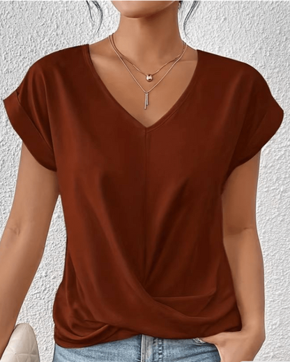 Kiera | Women's V-Neck Twist Front Short Sleeve Top – V-Neck, Short Sleeve