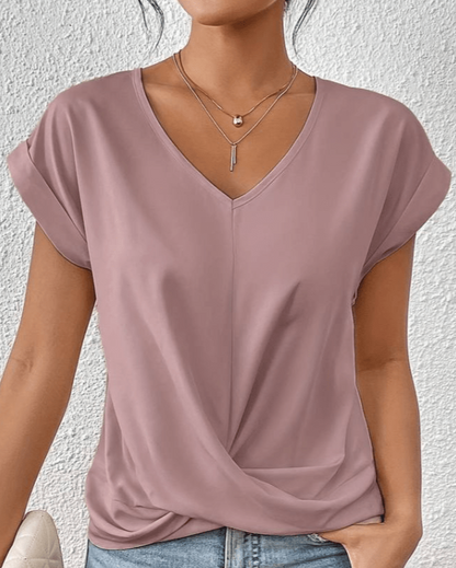 Kiera | Women's V-Neck Twist Front Short Sleeve Top – V-Neck, Short Sleeve