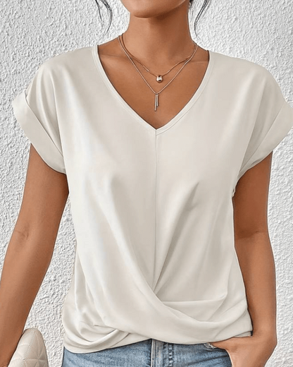 Kiera | Women's V-Neck Twist Front Short Sleeve Top – V-Neck, Short Sleeve