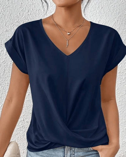 Kiera | Women's V-Neck Twist Front Short Sleeve Top – V-Neck, Short Sleeve