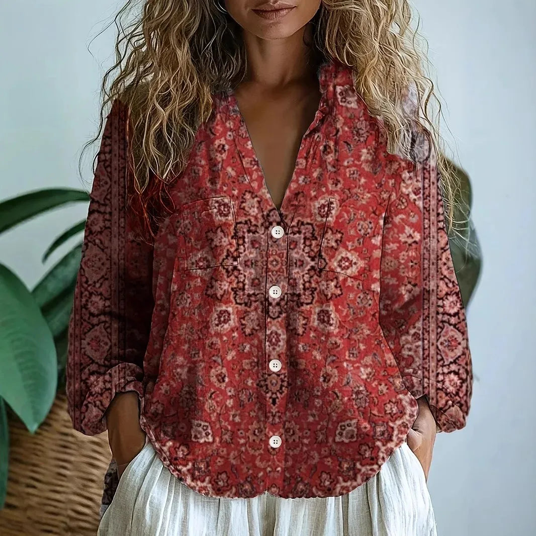 Sharon | Women's Relaxed Blouse with Nature Print – Casual