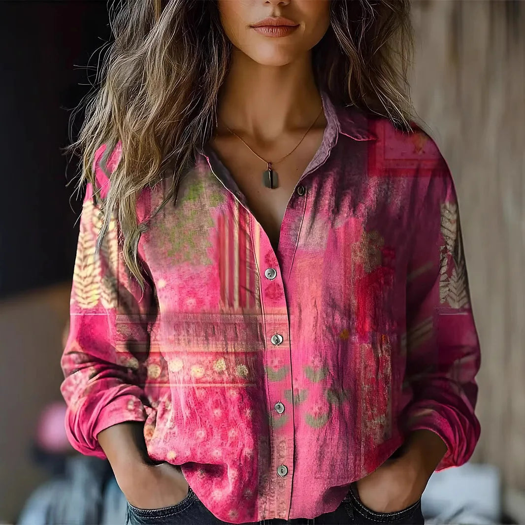 Terri-Lynn | Women's Vintage Floral Print Long Sleeve Button-Down Shirt – Floral Print, Long Sleeve