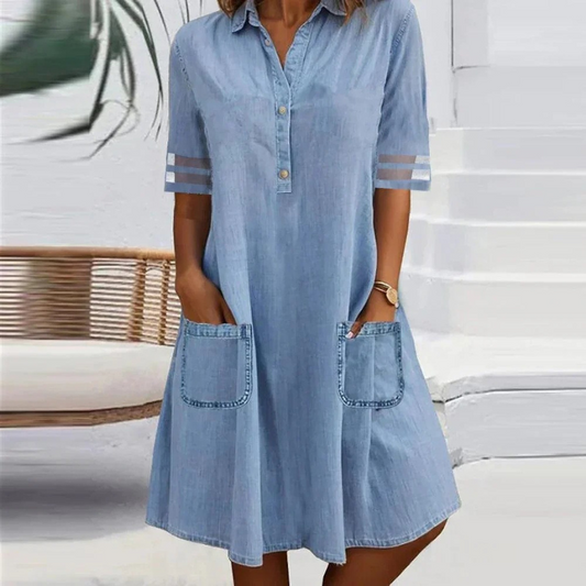 Elle | Women's Denim Mini Dress with Side Pockets – Mini, Denim