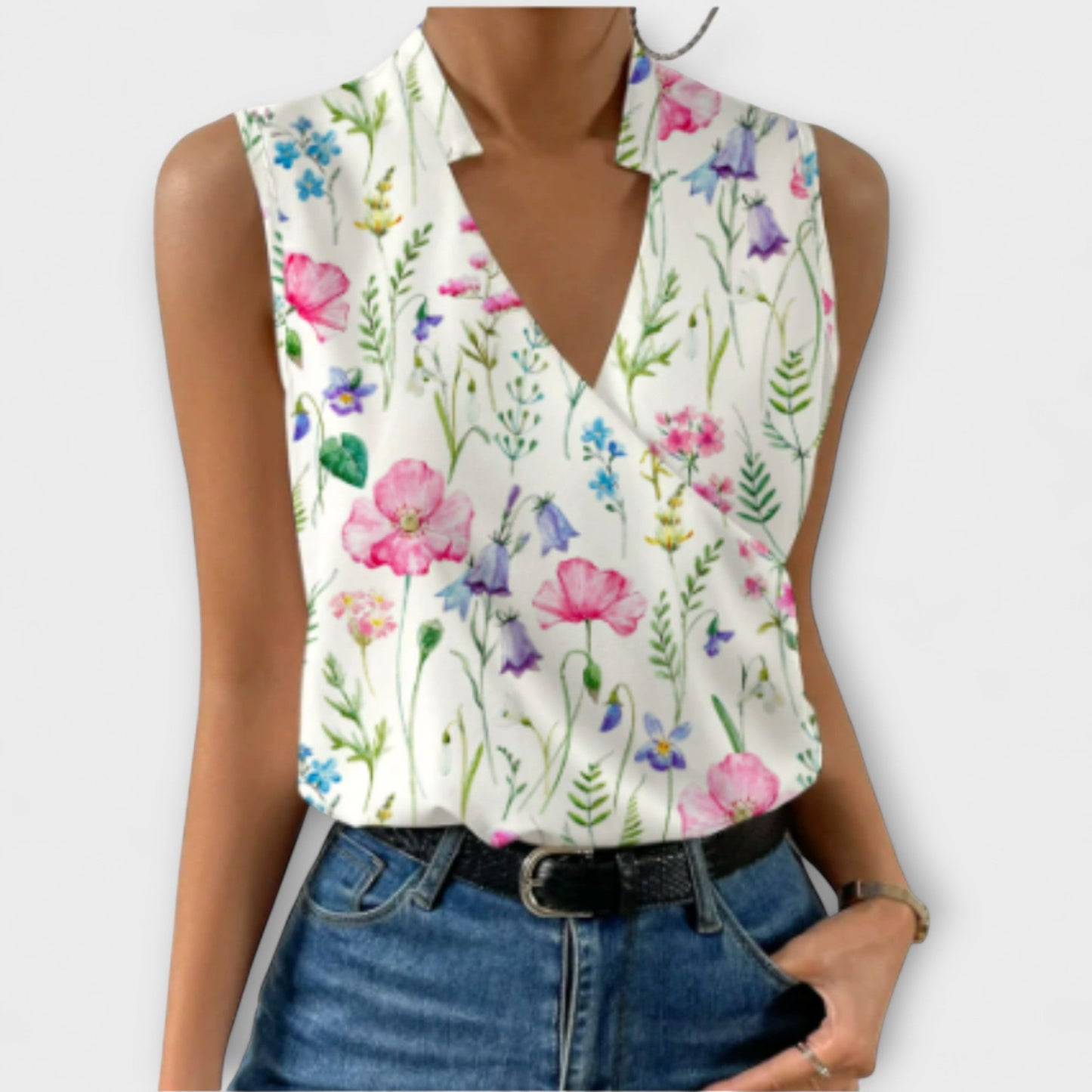 Eileen | Women's Sleeveless Wrap V-Neck Top Collared Blouse – Wrap Style, V-Neck