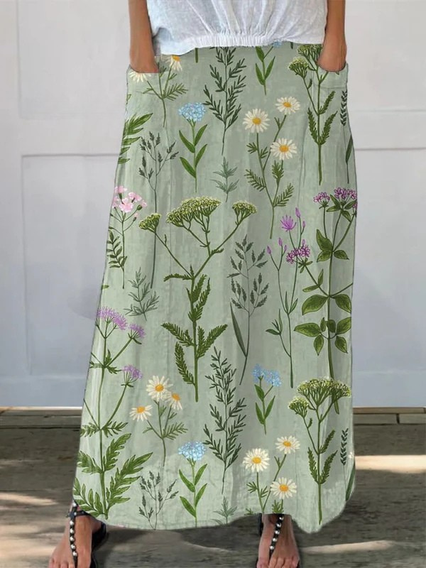 Gina | Women's Enriched Spring Field Repeat Pattern Printed Pocket Skirt – Feminine