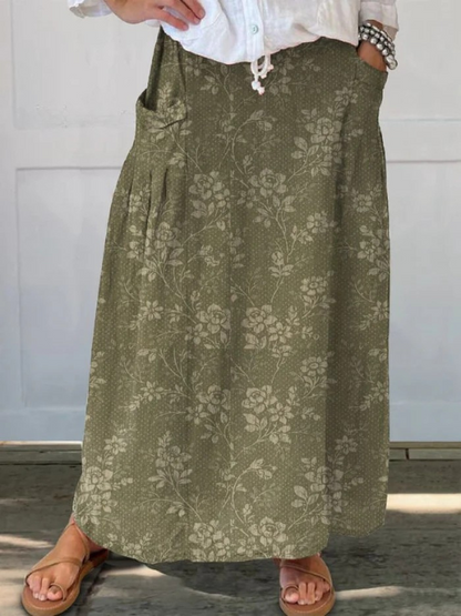 Cindy | Women's Vintage Floral Elastic waistband Pocket Skirt – Floral Print, Feminine