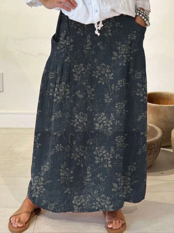 Cindy | Women's Vintage Floral Elastic waistband Pocket Skirt – Floral Print, Feminine