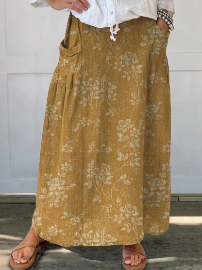 Cindy | Women's Vintage Floral Elastic waistband Pocket Skirt – Floral Print, Feminine