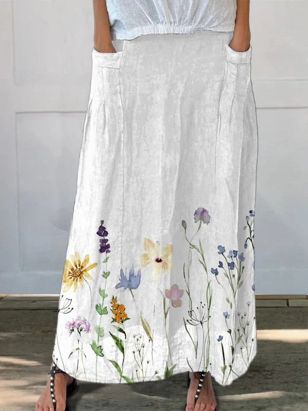 Annabelle | Women's Watercolor Spring Meadows Art Printed Elastic waistband Pocket Skirt – Feminine