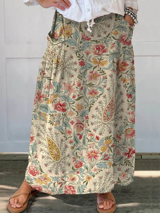 Marcia | Women's Vintage Floral Art Printed Pocket Skirt – Floral Print, Feminine