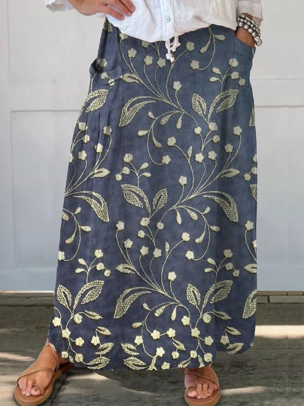 Aria | Women's Retro Floral Art Elastic waistband Pocket Skirt – Floral Print